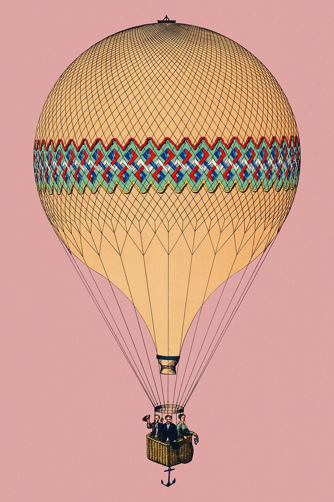 Vintage balloon illustration, traditional air transportation, remix from the artwork of Imprimeur E. Pichot