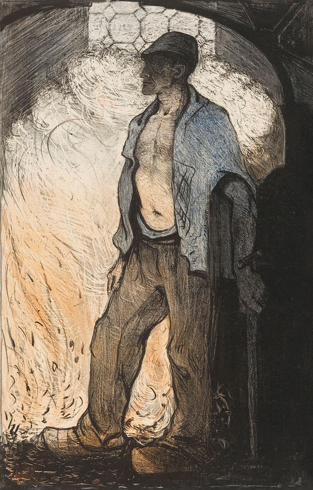 Worker at a fire (1904) print in high resolution by Richard Roland Holst. Original from the Rijksmuseum. Digitally enhanced…