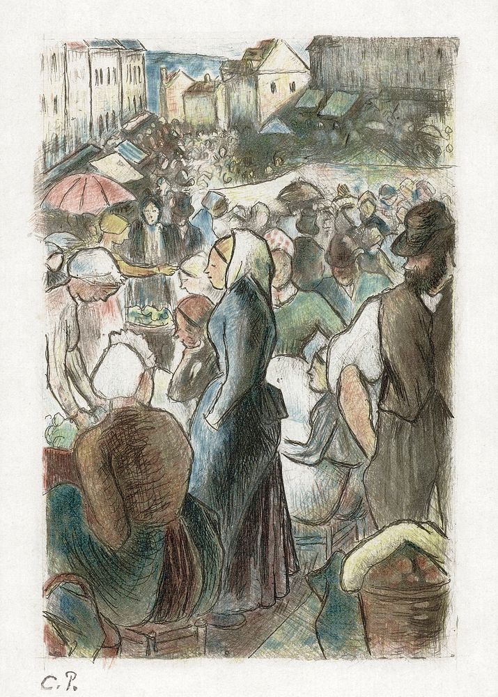 Market in Gisors (1923–1930) by Camille Pissarro. Original from The Rijksmuseum. Digitally enhanced by rawpixel.