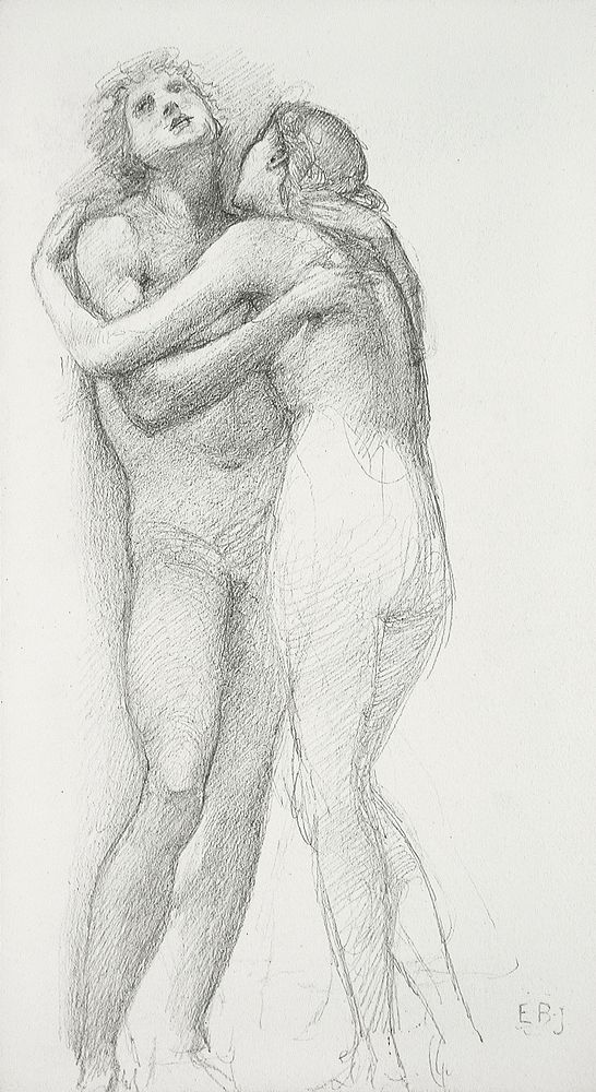 Two Nudes Embracing (1833–1898) drawing in high resolution by Sir Edward Burne–Jones. Original from Los Angeles County…