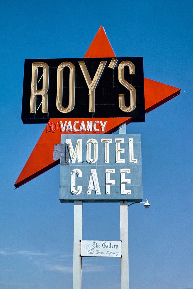 Roy's Motel sign, Route 66, Amboy, California (1991) photography in high resolution by John Margolies. Original from the…