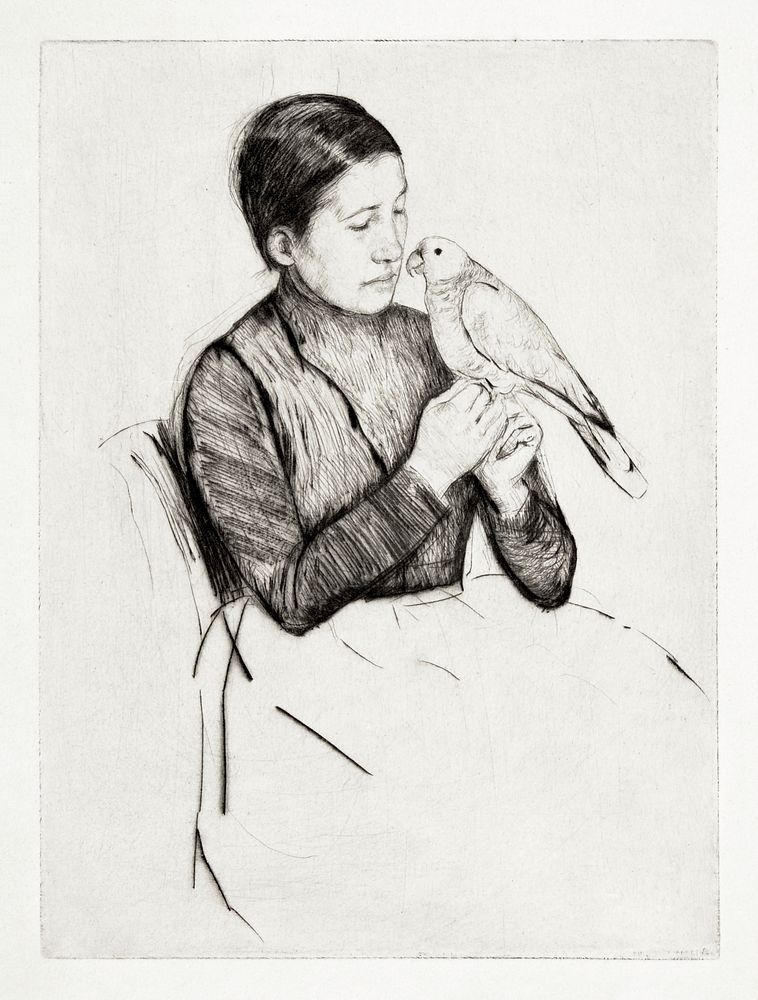 The Parrot (ca. 1891) print in high resolution by Mary Cassatt. Original from The MET Museum. Digitally enhanced by rawpixel.