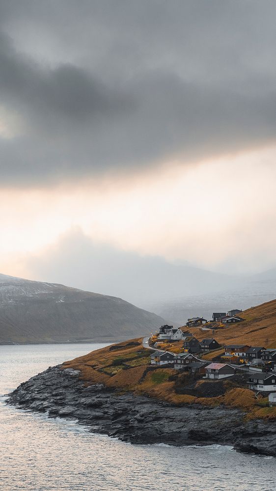 Nature iPhone wallpaper background, remote town in the Faroe islands