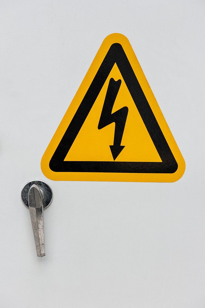 Electrocution warning yellow triangle sign