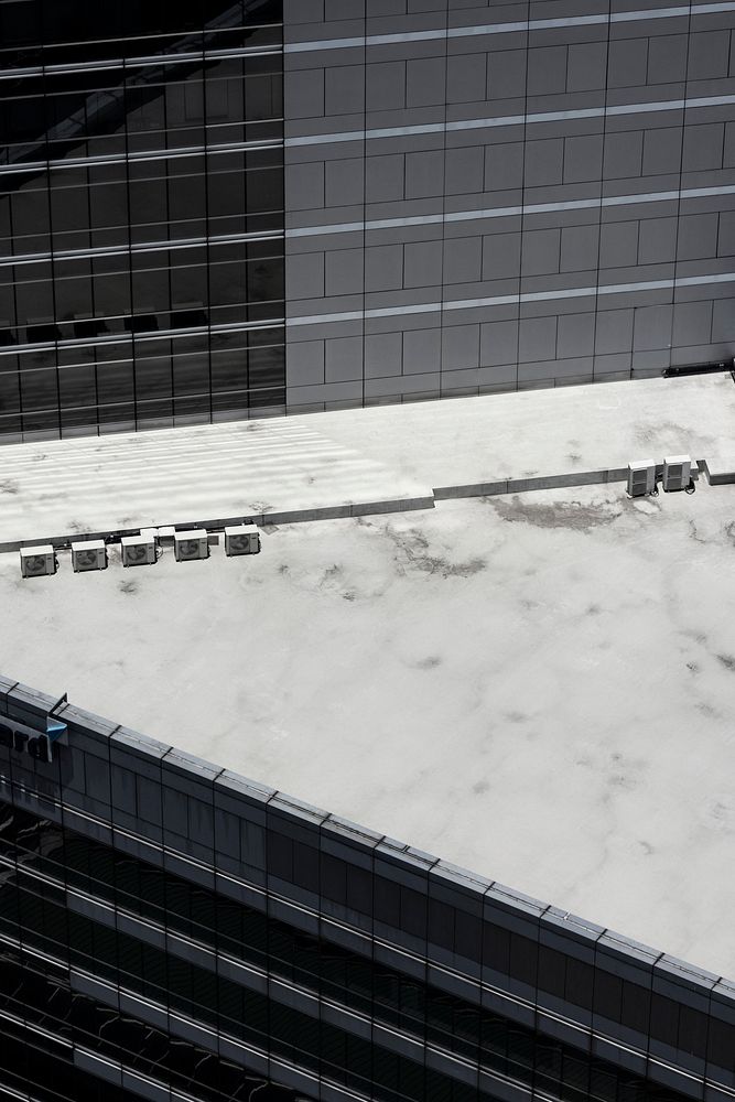 Office building rooftop with empty space aerial view