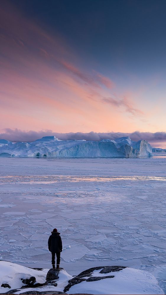 Adventure mobile wallpaper background, frozen sea in Greenland