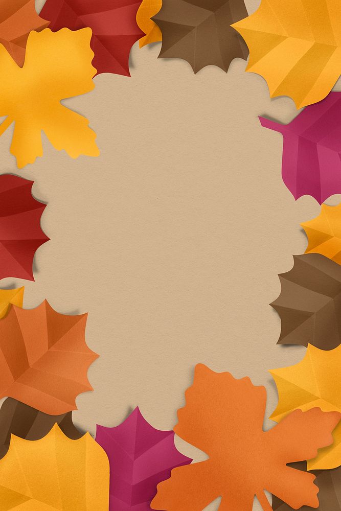Autumn leaf frame in paper craft style