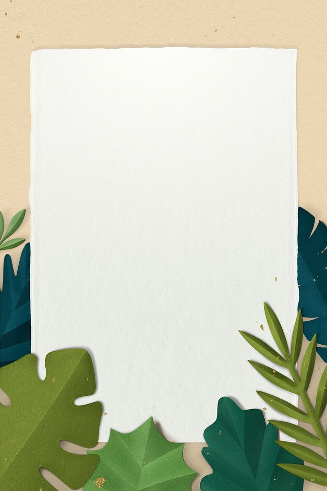 Green leaf frame psd mockup in paper craft style