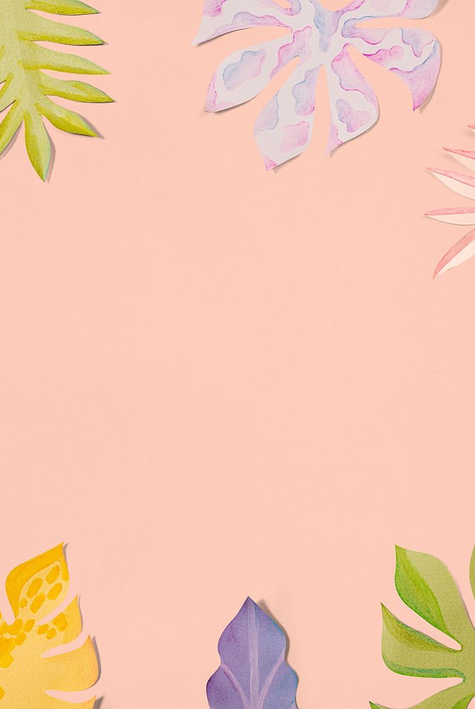 Paper craft leaf border psd in pastel pink tone