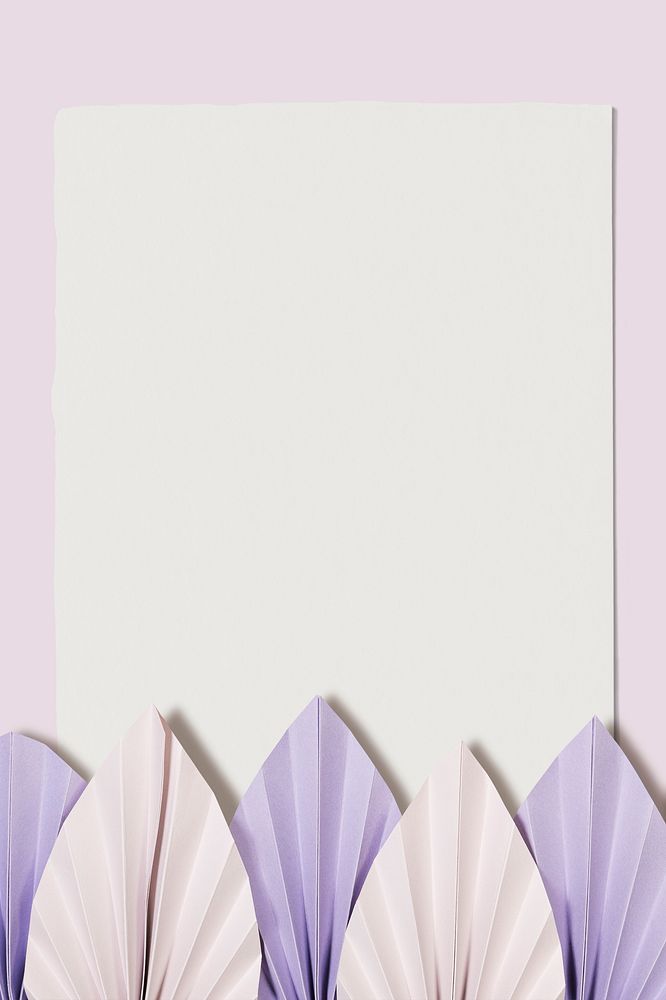 Paper craft leaf frame in pastel purple tone