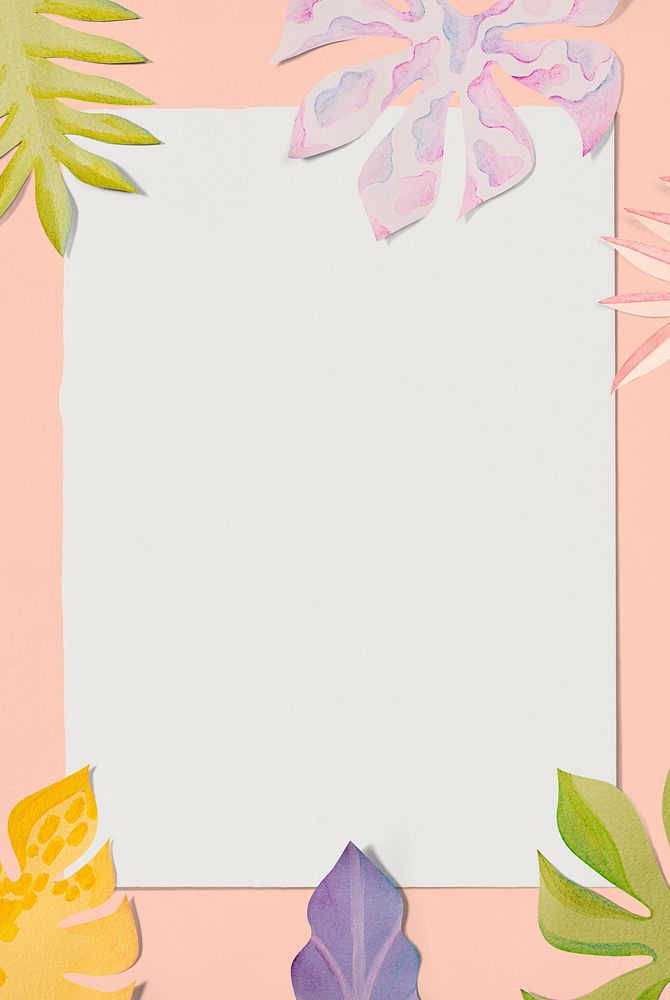 Paper craft leaf frame in pastel pink tone
