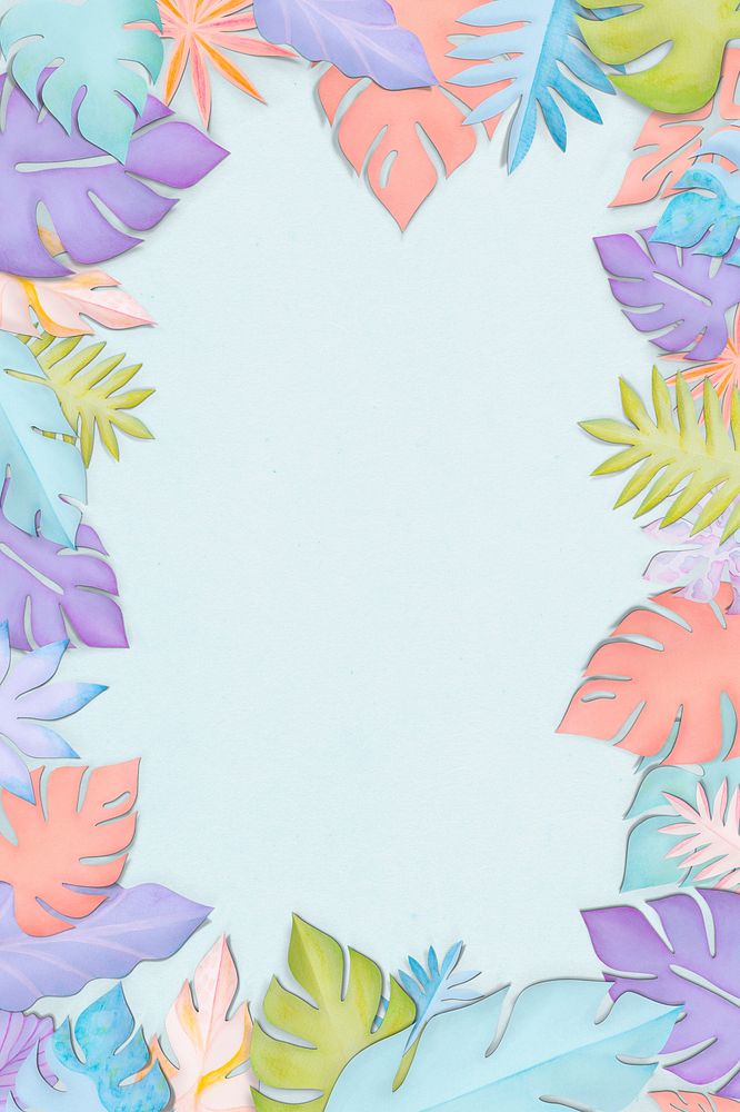 Pastel monstera leaf frame psd in paper craft style