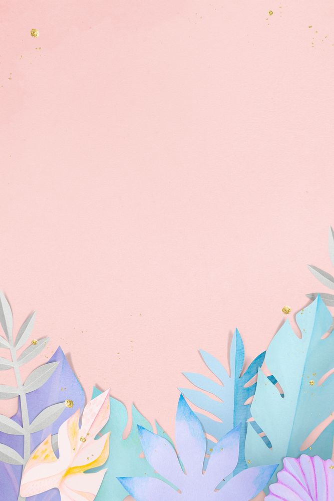Pastel leaf border in paper craft style