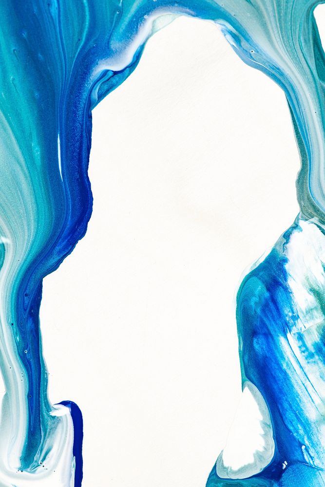 Liquid marble border blue abstract experimental art