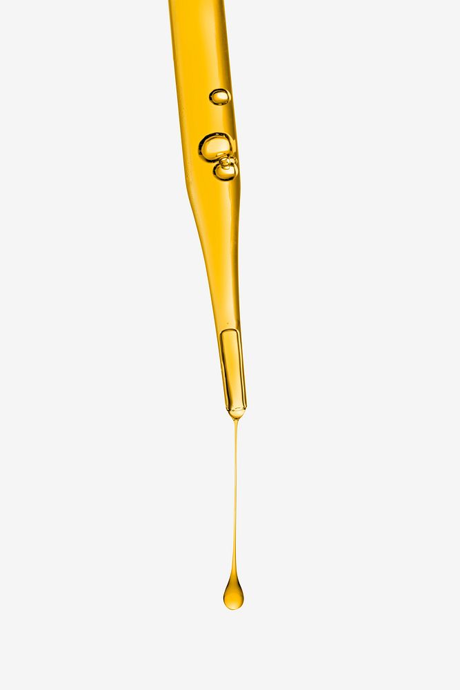 Pipette dropper, yellow oil dripping psd cosmetic product