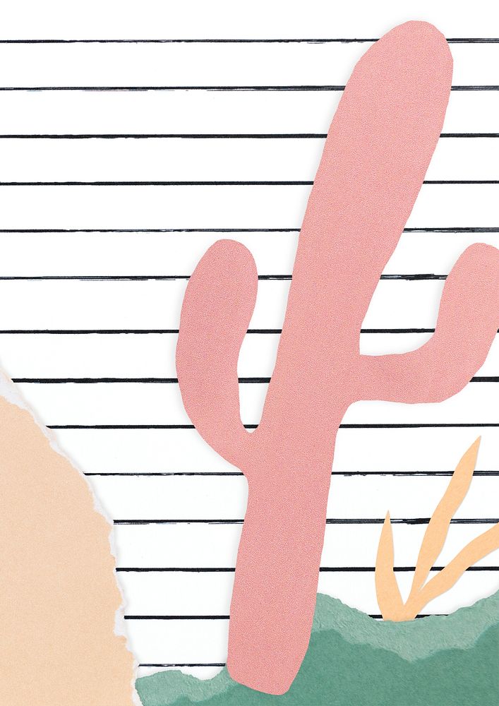Cute background psd with pastel cactus paper craft