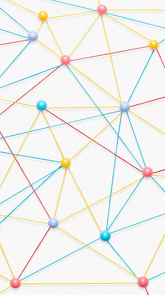 Abstract technology mobile wallpaper, colorful connecting dots, digital network design