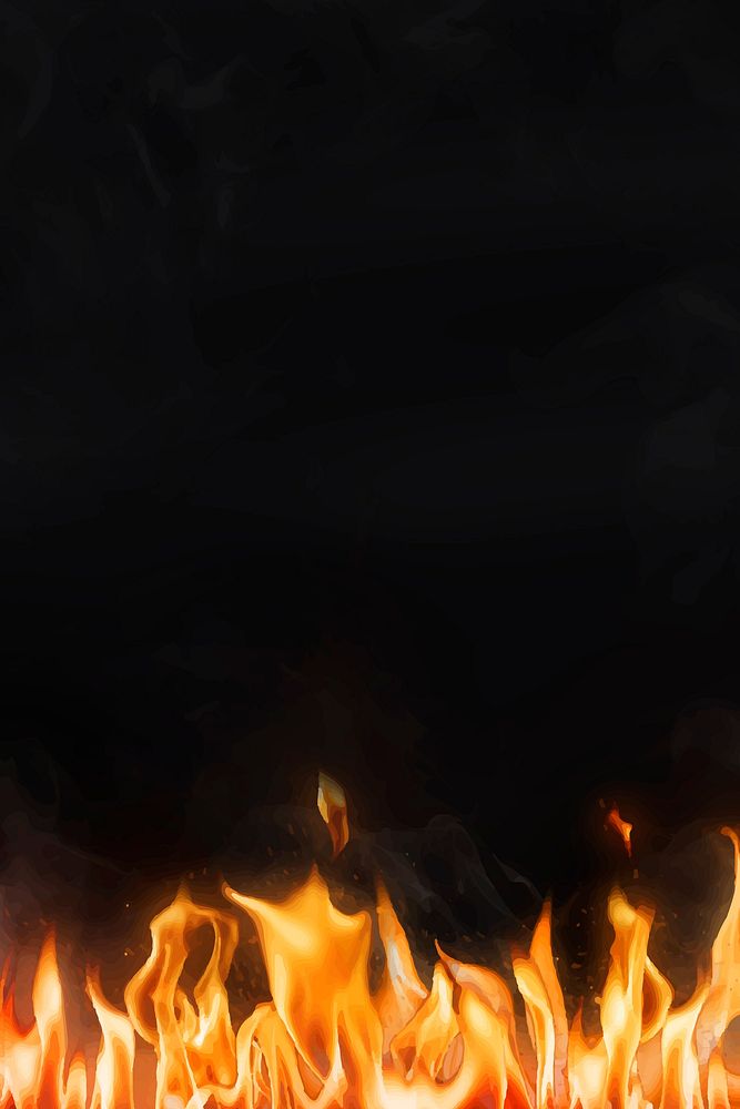 Flame border background, black realistic fire image vector