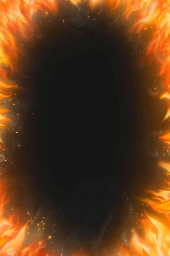 Black flame background, frame realistic fire image