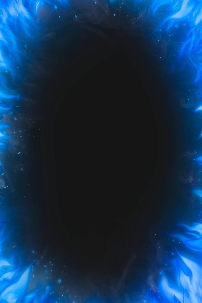 Black flame background, blue frame realistic fire image