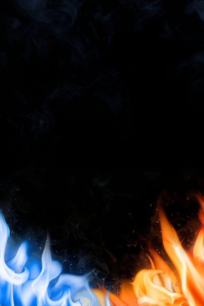 Flame border background, black realistic blue fire image