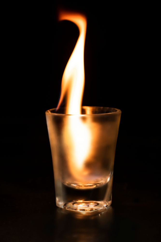 Flaming shot glass image, aesthetic burning fire effect