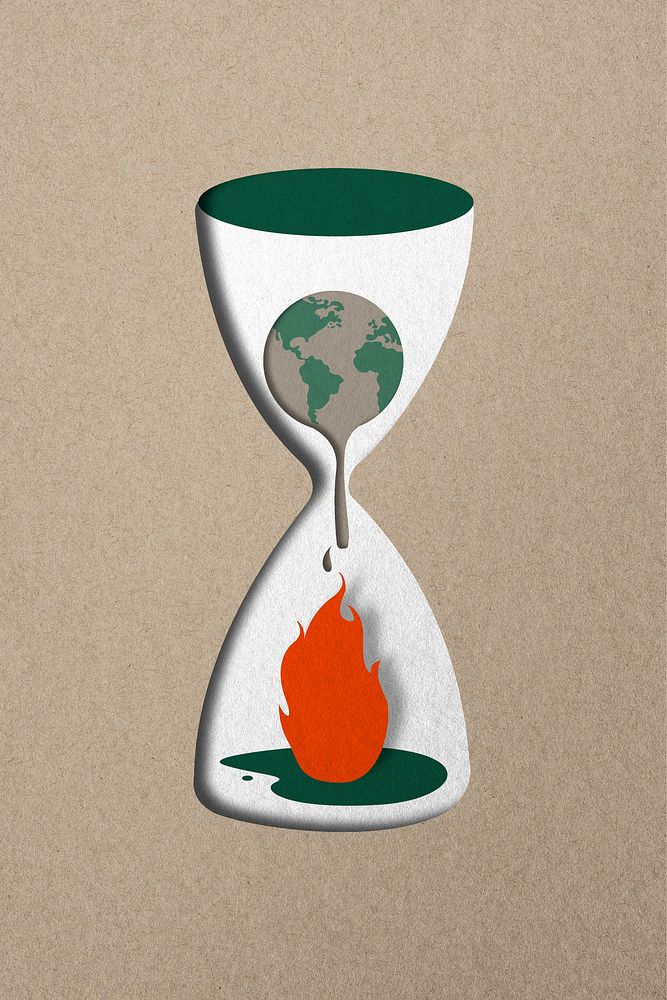 Earth pollution in hourglass for global warming campaign paper craft
