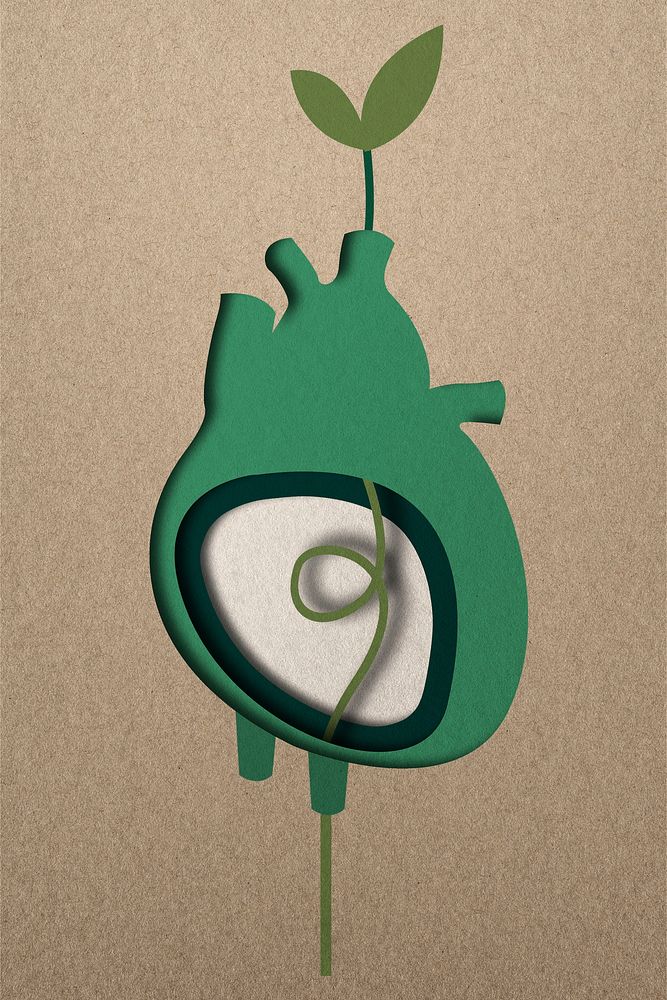 Environmentalist paper crafted heart with growing leaves save the planet campaign