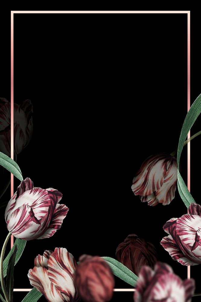 Tulip border frame psd on black background