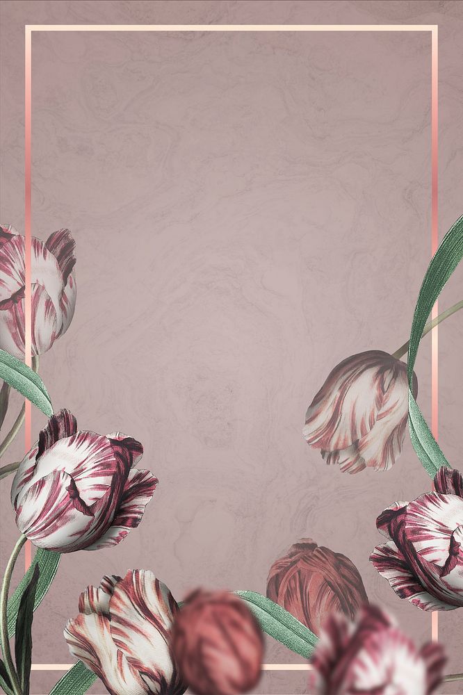 Tulip border frame psd on brown background