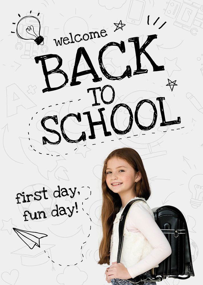 Back to school phrase with cute student