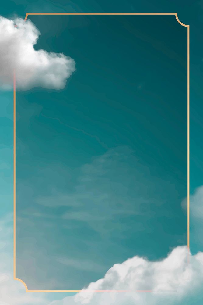 Gold frame vector on green sky with cloud