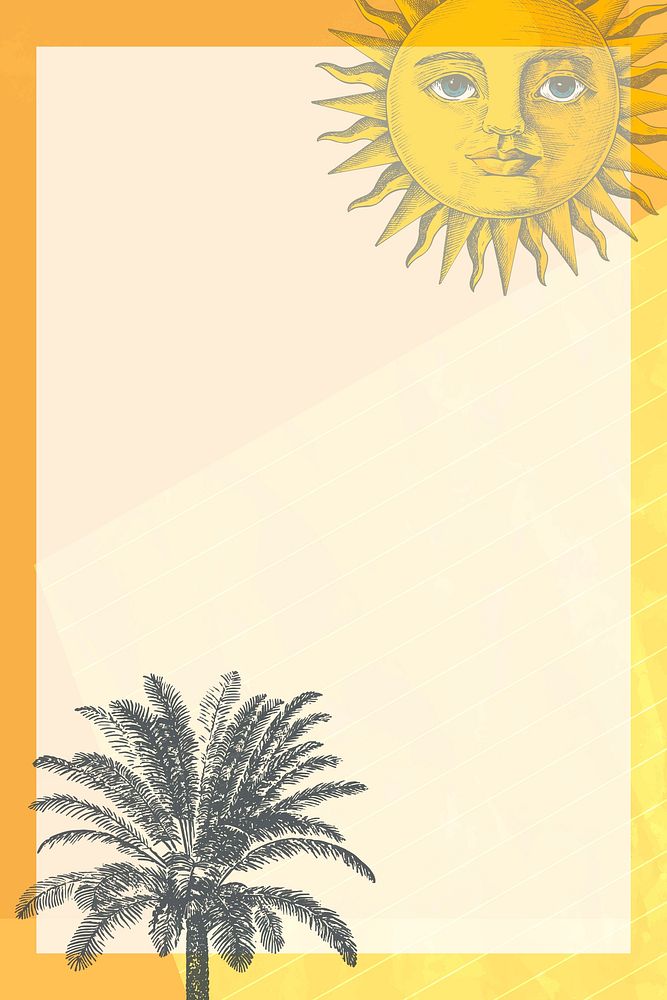 Frame vector with sun and palm tree mixed media, remixed from public domain artworks