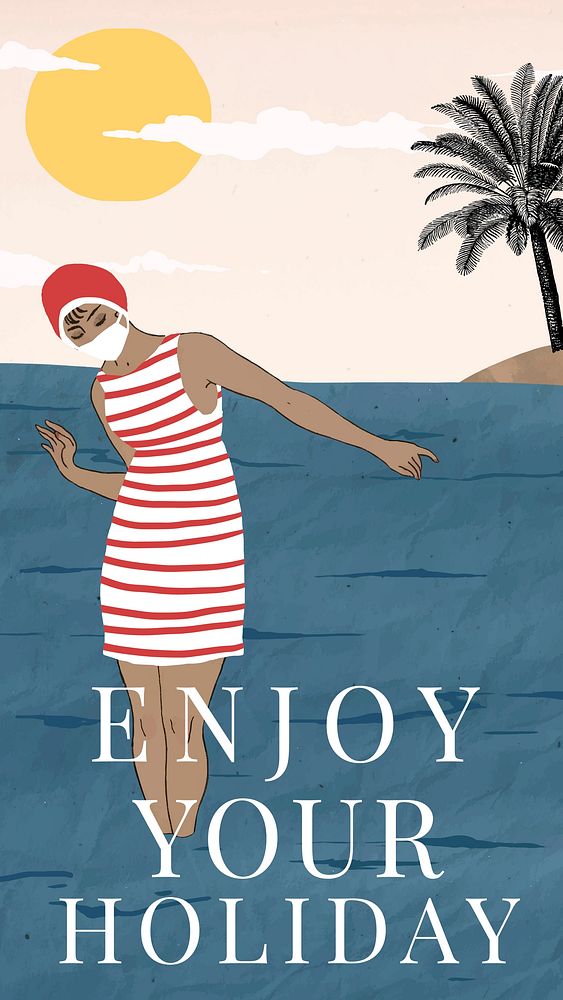Summer template vector with woman enjoying holiday, remixed from artworks by George Barbier