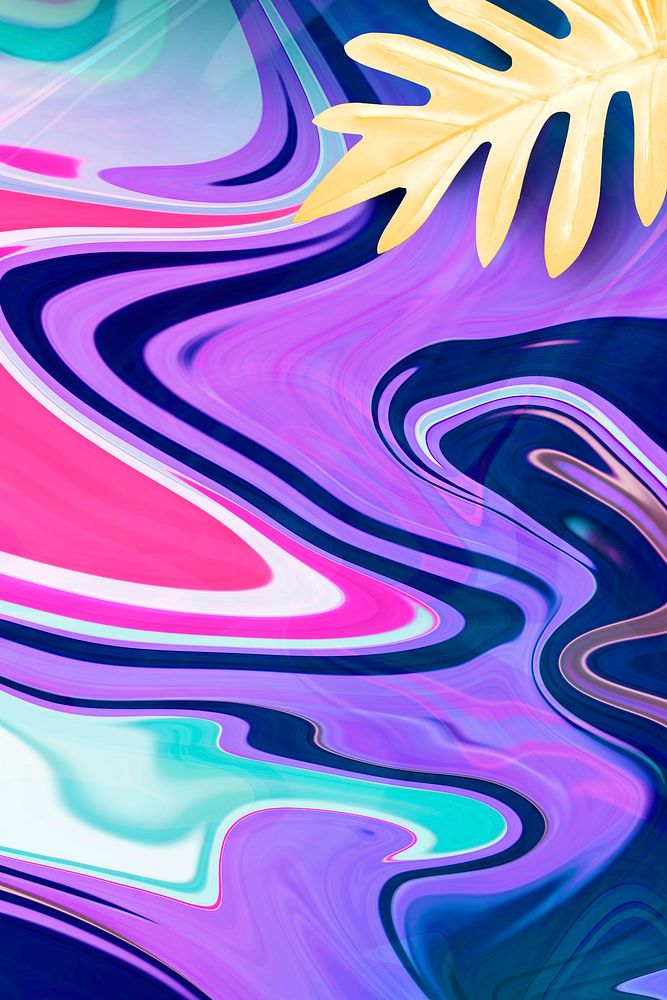 Purple fluid art background with leaf