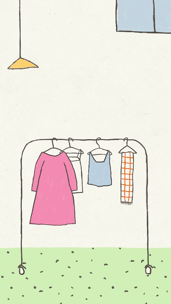 Clothing rack mobile wallpaper psd cute hand drawn home interior illustration