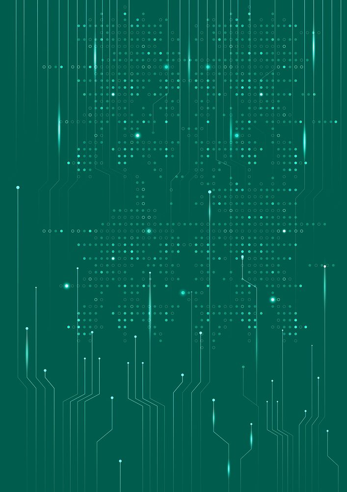 Green data technology background psd with circuit lines