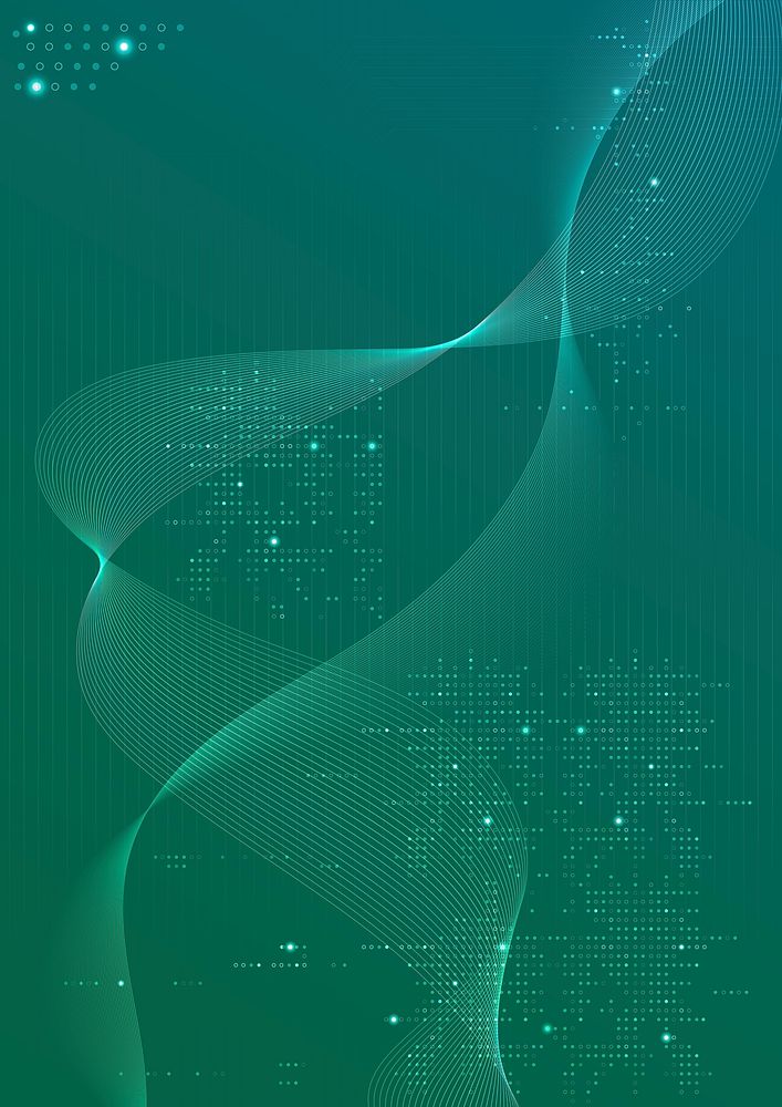 Green futuristic waves background psd with computer code technology