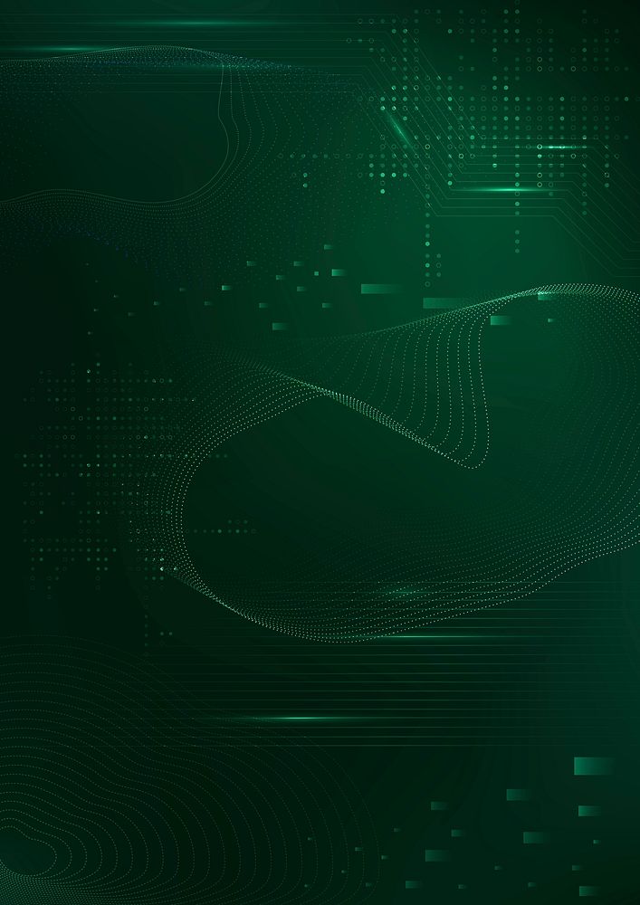 Green futuristic waves background psd with computer code technology