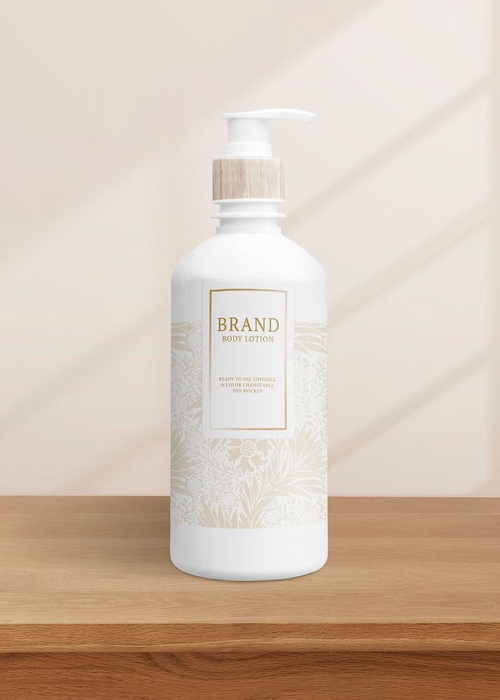 Body lotion bottle mockup psd in floral design for beauty brands