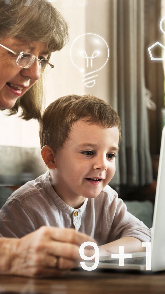 Grandmother tutoring grandson virtual classroom technology remixed media
