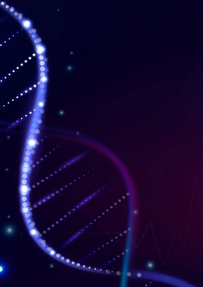 DNA biotechnology science background vector in purple futuristic style with blank space