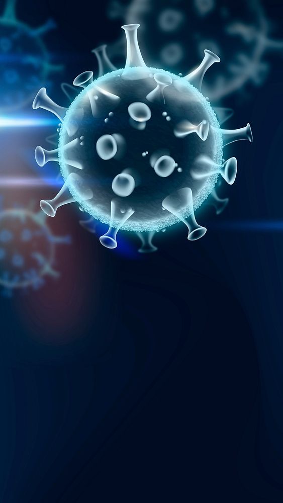 Covid-19 virus cell vector border background in neon blue with blank space