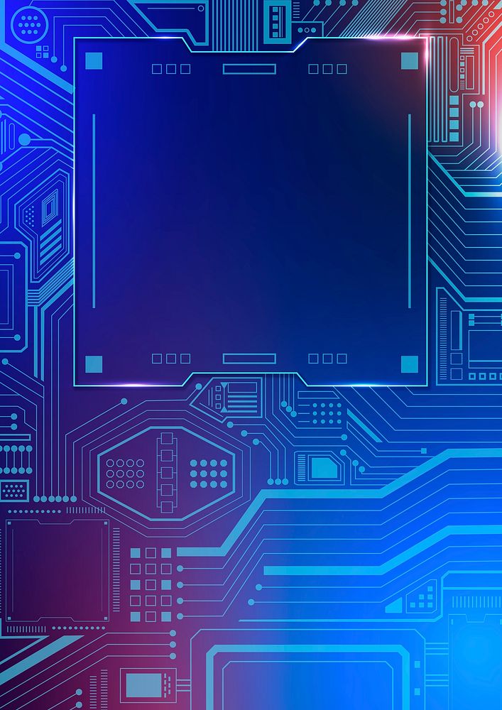 Motherboard circuit technology background psd in gradient blue