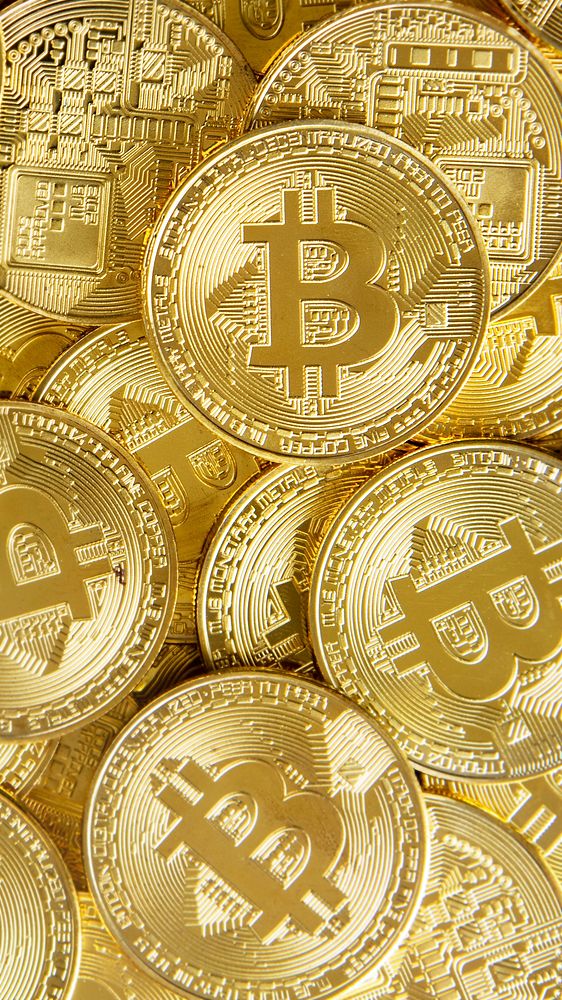 Gold bitcoins cryptocurrency digital finance remixed