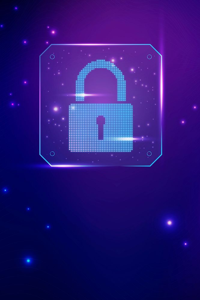 Cyber security technology background vector with data lock icon in purple tone