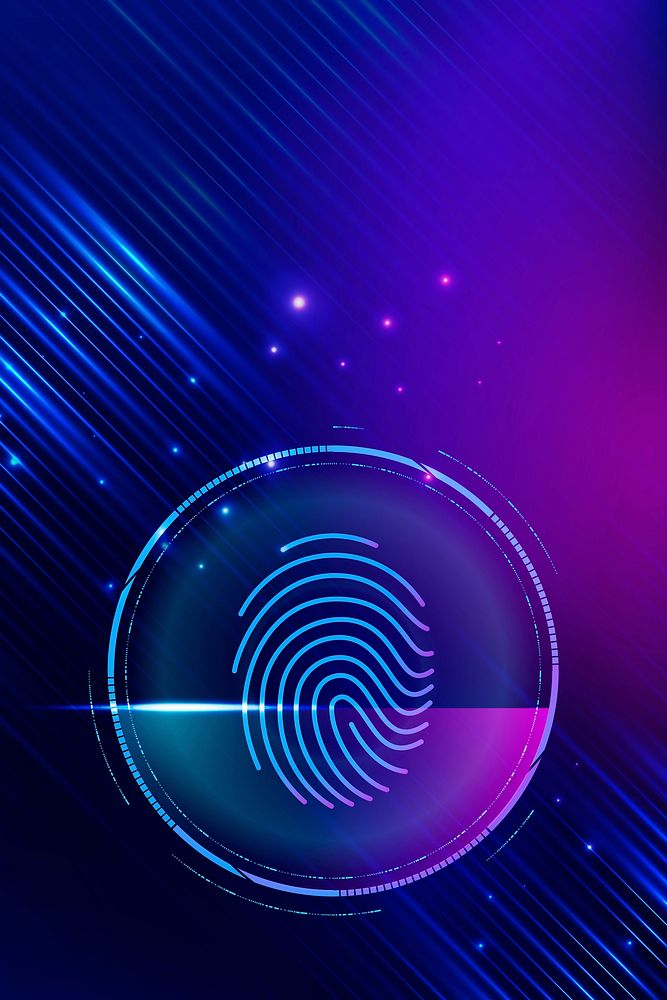 Cyber security technology background vector with fingerprint scanner in purple tone