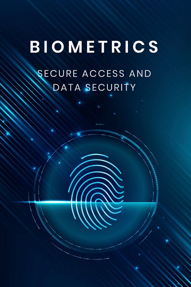 Biometrics technology poster template vector with fingerprint scan system