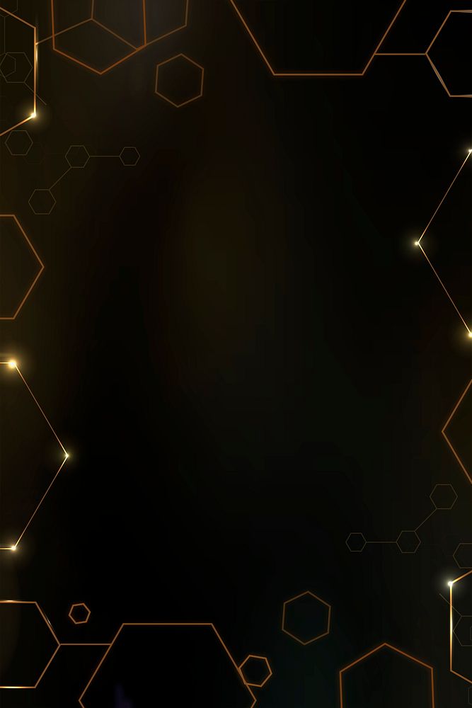 Digital technology background psd with hexagon frame in gold tone