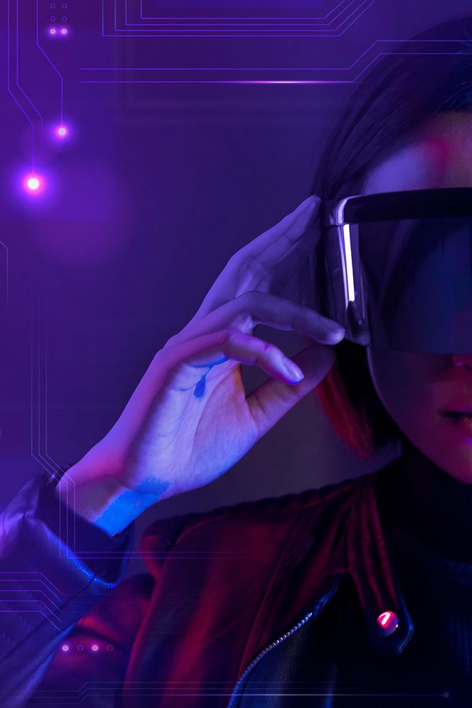 Woman wearing smart glasses futuristic technology digital remix